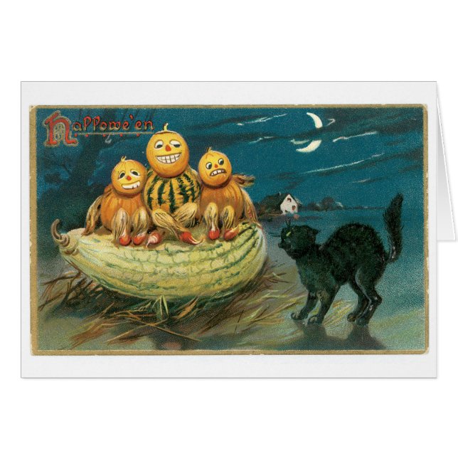 Halloween à l'ancienne, Citrouille et chat noir (Devant horizontal)