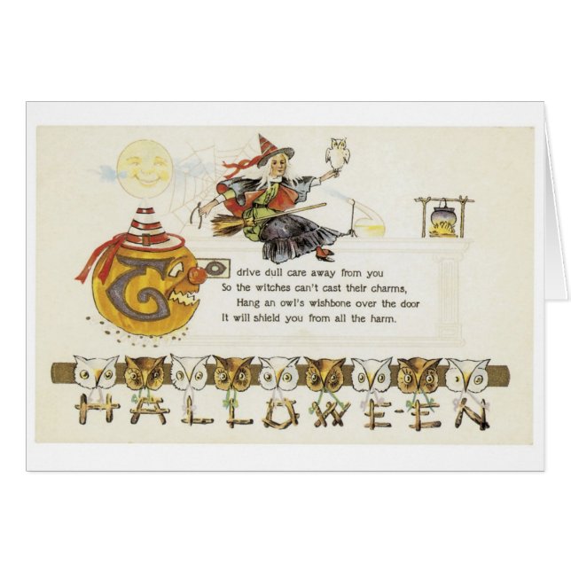 Halloween à l'ancienne, sorcière avec hibou (Devant horizontal)