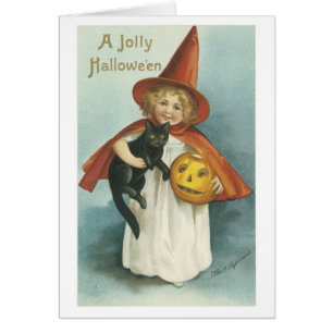 Halloween à l'ancienne, sorcière fille avec chat n