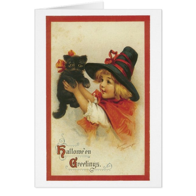 Halloween à l'ancienne, sorcière fille avec chat n (Devant)