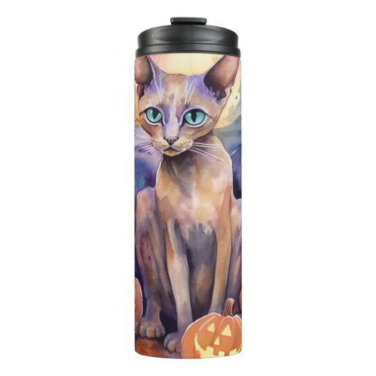 Halloween Abyssiniaanse kat met pompoeneng Thermosbeker (Voorkant)