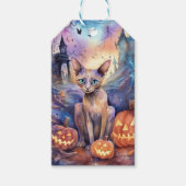 Halloween Abyssinians Kat met pompoenen eng Cadeaulabel (Voorkant)