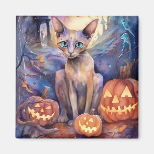 Halloween Abyssinians Kat met pompoenen eng Magneet