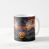 Halloween achtergrond in Oranje en grijze tinten Koffiemok (Voorkant rechts)