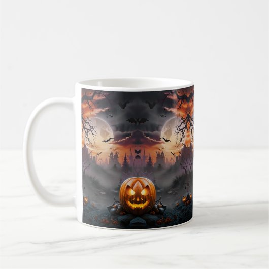 Halloween achtergrond in Oranje en grijze tinten Koffiemok (Links)