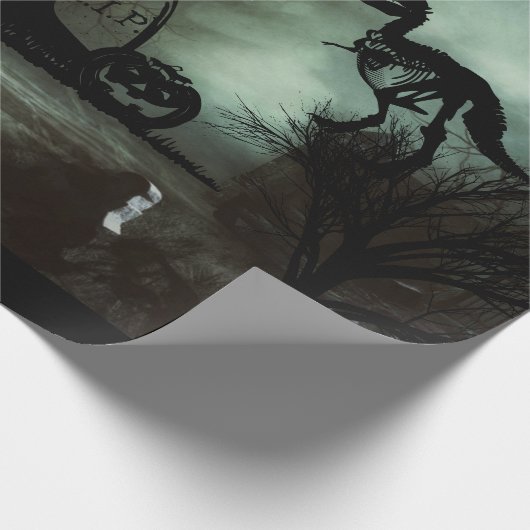 halloween achtergrond met gehakt huis, graven cadeaupapier (Hoek)