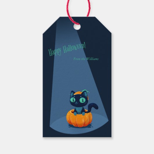 Halloween achtergrond met schattige kat cadeaulabel (Voorkant)