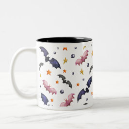 Halloween afbeelding met vleermuizen en sterren tweekleurige koffiemok