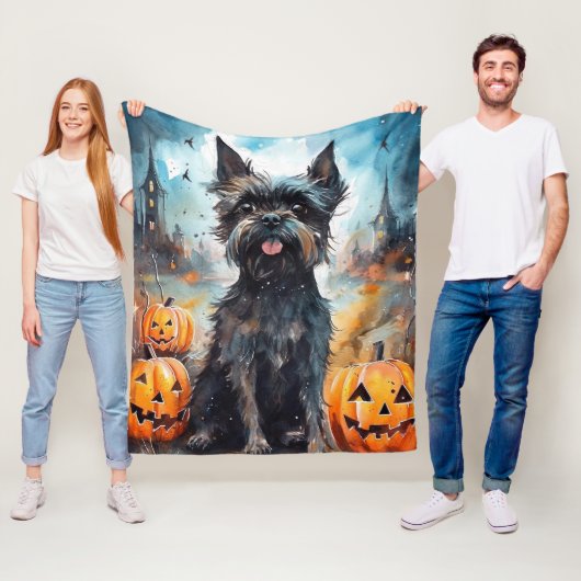 Halloween affenpinscher met pompoenen eng fleece deken (In situ)