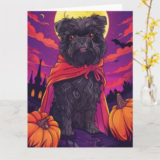 Halloween Affenpinscher Vampire Pumpkins eng Kaart (Gele Bloem)