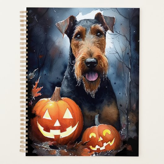Halloween Airedale Avec Peur Citrouille (Devant)