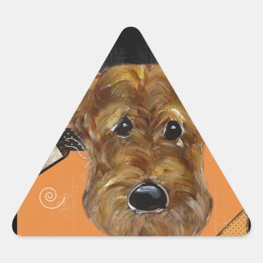 HALLOWEEN AIREDALE DRIEHOEK STICKER (Voorkant)