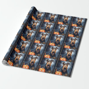 Halloween Airedale met pompoenen eng Cadeaupapier