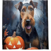 Halloween Airedale met pompoenen eng Douchegordijn (Voorkant)