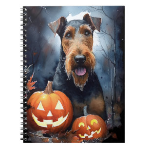 Halloween Airedale met pompoenen eng Notitieboek