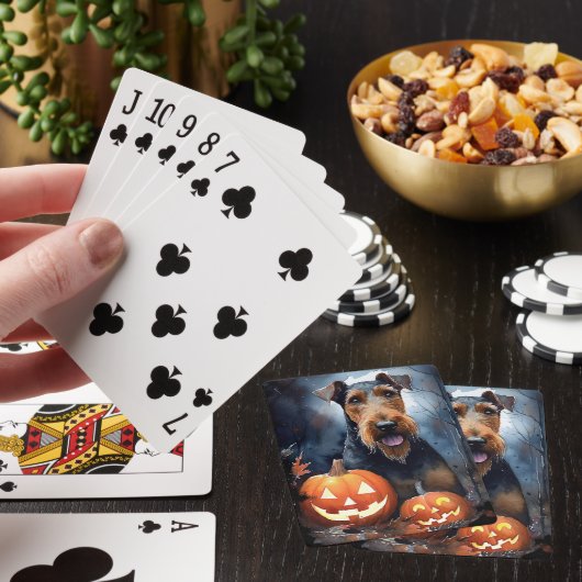 Halloween Airedale met pompoenen eng Pokerkaarten (Insitu)