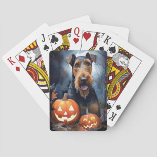 Halloween Airedale met pompoenen eng Pokerkaarten