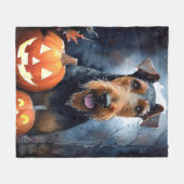 Halloween Airedale met pompoenen Fleece Deken (Voorkant (Horizontaal))