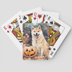 Halloween Akita met pompoenen eng Pokerkaarten