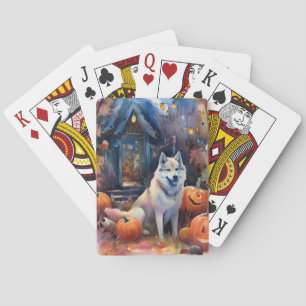 Halloween Alaskan Malamute Met Pompoenen Eng Pokerkaarten