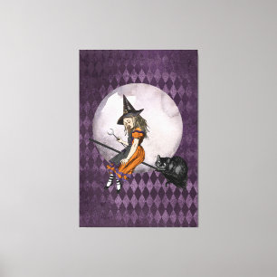 Halloween Alice in Wonderland Cheshire Cat Moon Canvas Afdruk