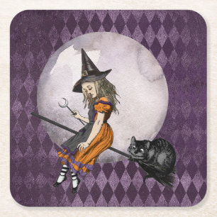Halloween Alice in Wonderland Cheshire Cat Moon Vierkante Kartonnen Onderzetter