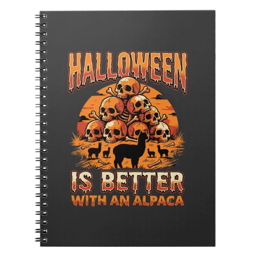 Halloween Alpaca Schedel Stapel Retro Horror Ontwe Notitieboek (Voorkant)