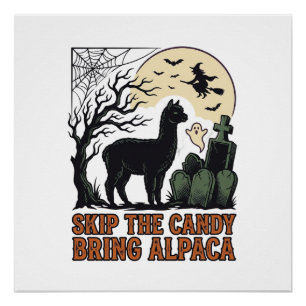 Halloween Alpaca T-shirt Schattig Griezelen Vintag Perfect Poster