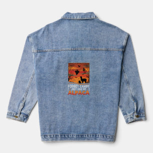 Halloween Alpaca Vergeet Snoep Griezelig Vectoront Denim Jacket