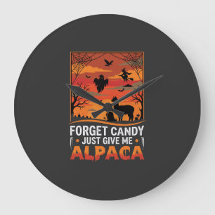 Halloween Alpaca Vergeet Snoep Griezelig Vectoront Grote Klok