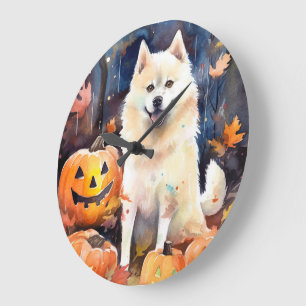 Halloween American Akita met pompoenen Scary Grote Klok