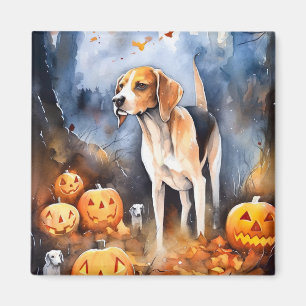 Halloween American English Foxhound with Pumpkins Magneet