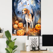 Halloween American English Foxhound with Pumpkins Poster (Thuiskantoor)