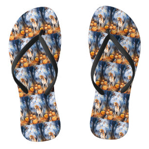Halloween American English Foxhound with Pumpkins Teenslippers