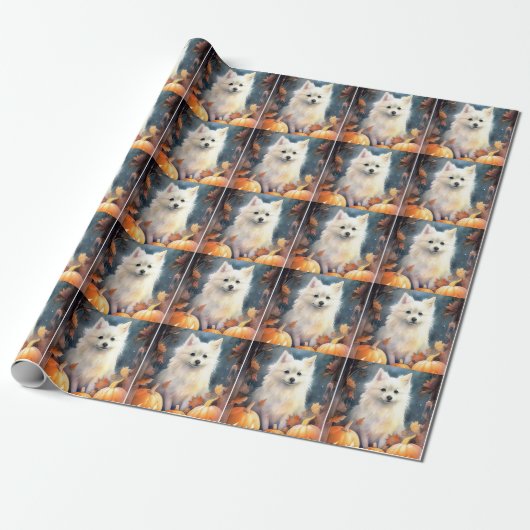 Halloween American Eskimo met pompoenen eng Cadeaupapier (Uitgerold)