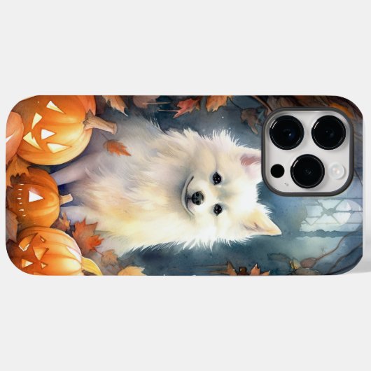 Halloween American Eskimo met pompoenen eng Case-Mate iPhone Case (Achterkant (horizontaal))