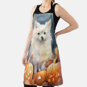 Halloween American Eskimo met pompoenen eng Schort