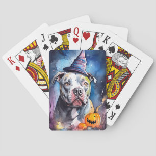 Halloween American Staffordshire Met Pompoenen Pokerkaarten