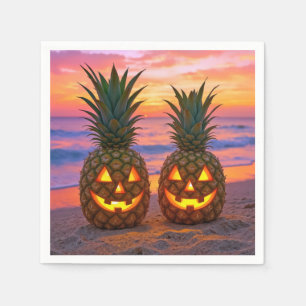 Halloween Ananas Jack-o-lanterns Op een Strand Servet