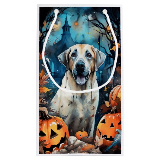 Halloween Anatolian Shepherd met pompoenen eng Klein Cadeauzakje (Achterkant)