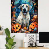 Halloween Anatolian Shepherd met pompoenen eng Poster (Thuiskantoor)