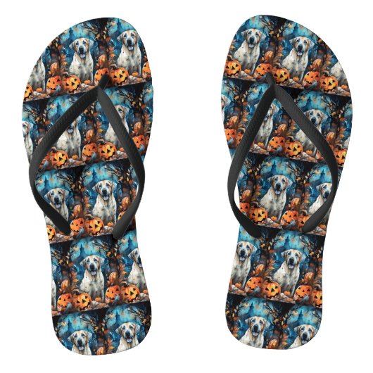 Halloween Anatolian Shepherd met pompoenen eng Teenslippers (Voetbed)