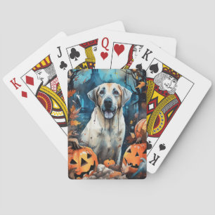 Halloween Anatolische Herdershond Met Pompoenen En Pokerkaarten