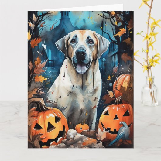 Halloween Anatolische Herdershond Met Pompoenen Gr Kaart (Gele Bloem)