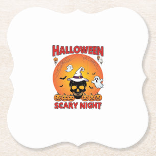 Halloween Angstige Nacht Schedel Heksenhoed Pompoe Kartonnen Onderzetters