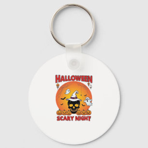 Halloween Angstige Nacht Schedel Heksenhoed Pompoe Sleutelhanger