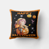 Halloween anime jongen op een pompoen kussen (Achterkant)