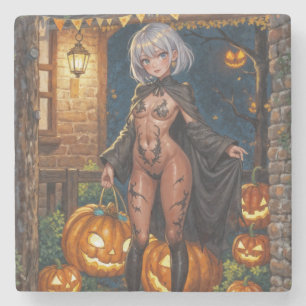 Halloween Anime Meisje Trick or Treat Lichaamsschi Stenen Onderzetter