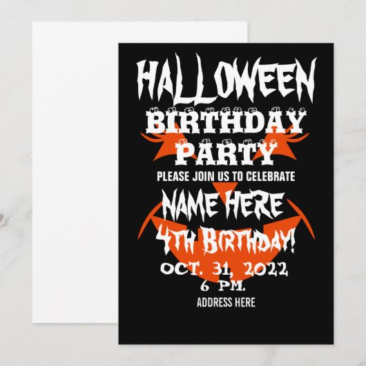 HALLOWEEN ANNIVERSAIRE INVITATION (Devant / Derrière)