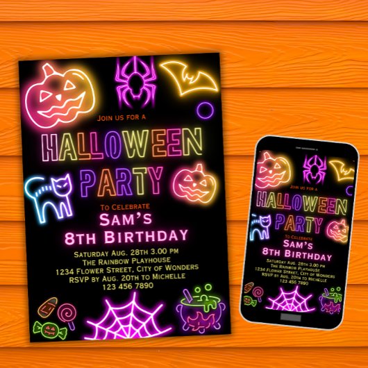 Halloween Anniversaire Invitation Enfants Neon Par